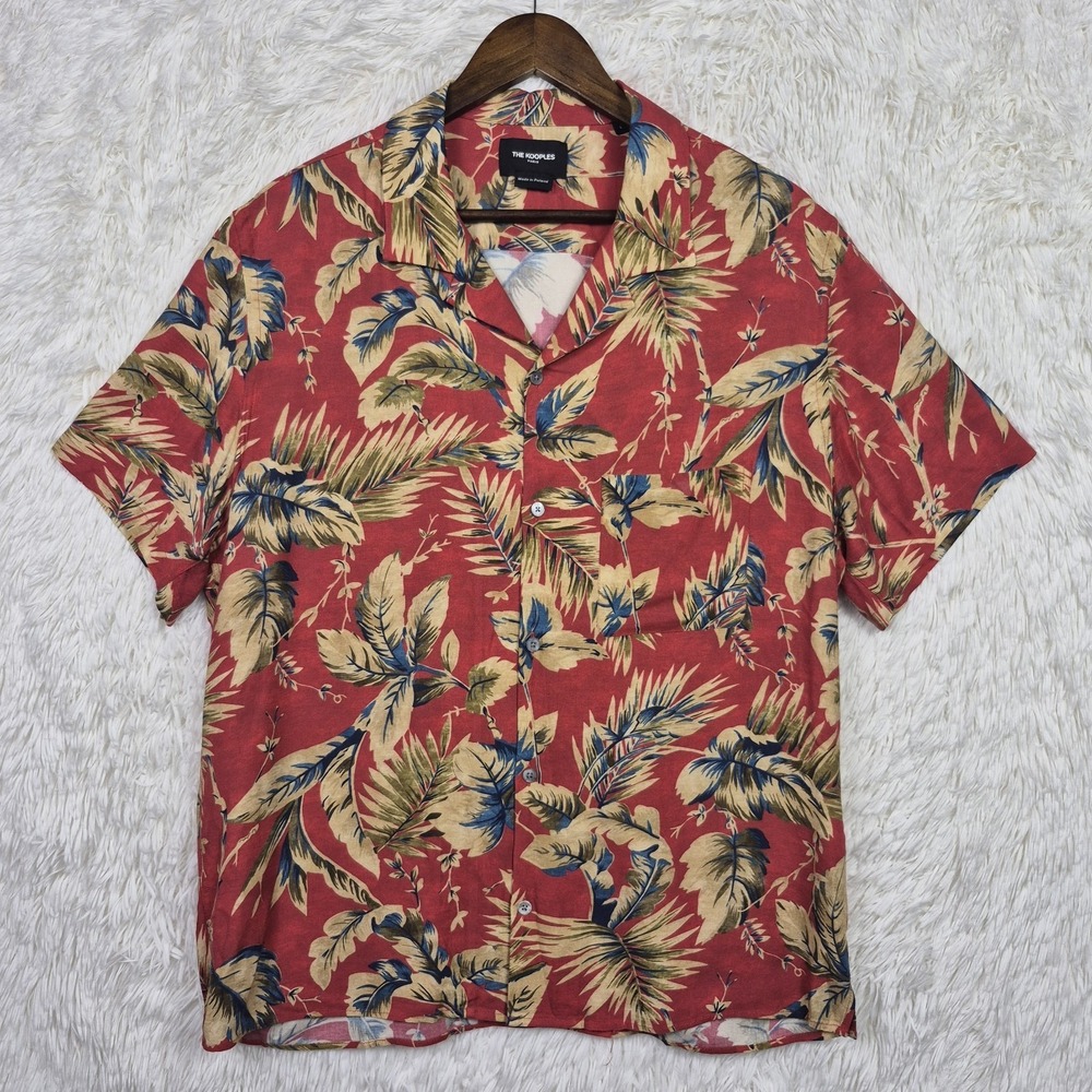 The Kooples Red Tropical Print Hawaiian Shirt Camp Collar Mens Lg Resort Beach